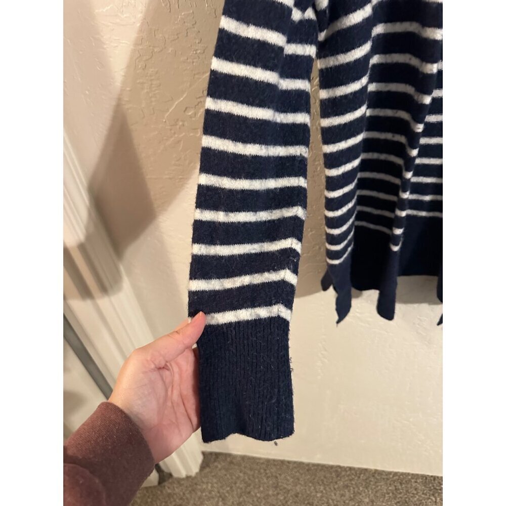 Madewell Y Cozy Blue & White "Walker" Striped Long Sleeved Alpaca Wool Cardigan - Picture 4 of 11